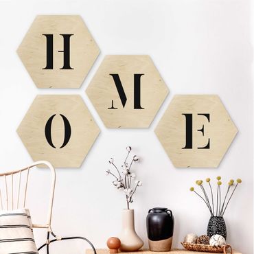 Wooden hexagon - Letters HOME Black Set II