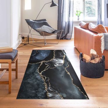 Vinyl Floor Mat - Black With Glitter Gold - Landscape Format 2:1