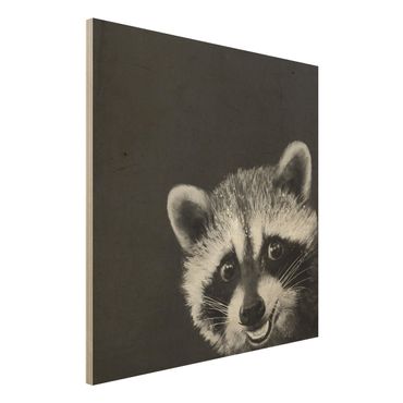 Print on wood - Illustration Racoon Black And White Painting