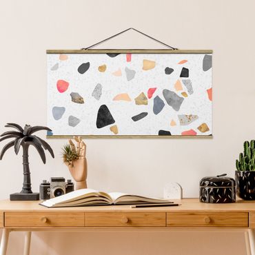 Fabric print with poster hangers - White Terrazzo With Gold Stones