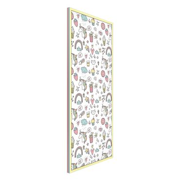 Magnetic memo board - Unicorns And Sweets In Pastel With Frame