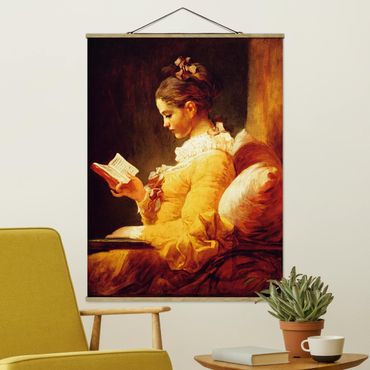 Fabric print with poster hangers - Jean Honoré Fragonard - Young Girl Reading
