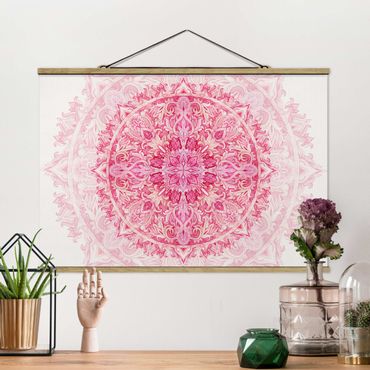 Fabric print with poster hangers - Mandala Watercolour Ornament Pink
