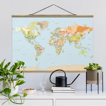 Fabric print with poster hangers - Political World Map
