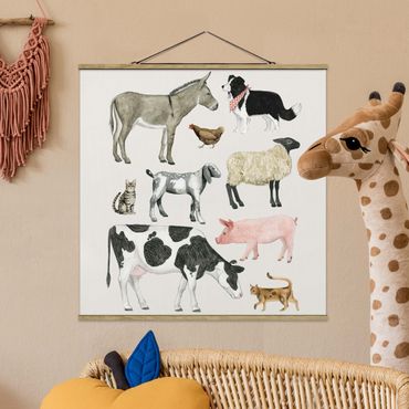 Fabric print with poster hangers - Farm Animal Family II