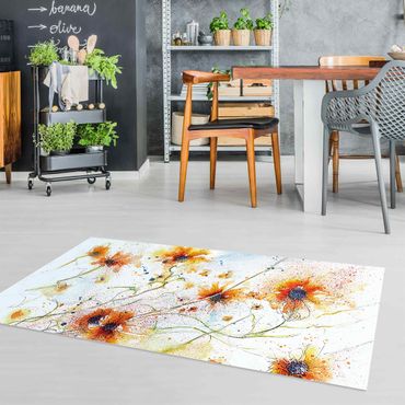 Vinyl Floor Mat - Painted Flowers - Landscape Format 2:1