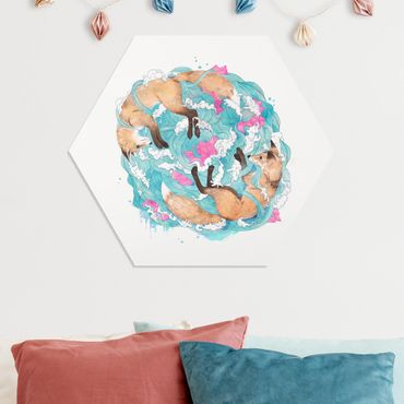 Forex hexagon - Illustration Foxes And Waves Painting