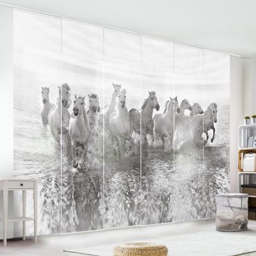 Sliding panel curtains set - White Horses In The Ocean