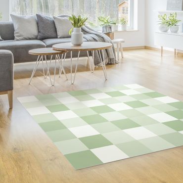 Vinyl Floor Mat - Geometrical Pattern Colourful Chessboard Green - Square Format 1:1