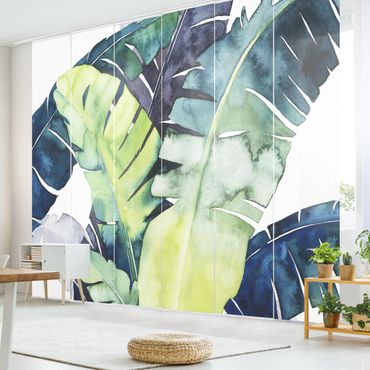 Sliding panel curtains set - Exotic Foliage - Banana