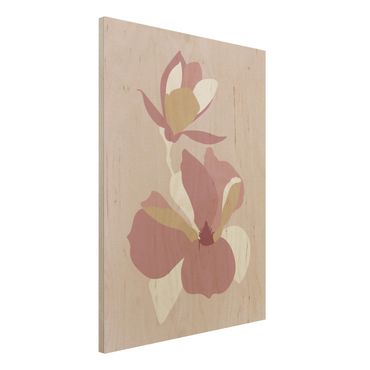 Print on wood - Line Art Flowers Pastel Pink