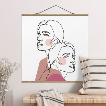 Fabric print with poster hangers - Line Art Women Portrait Cheeks Pink