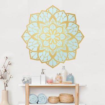 Wall sticker - Mandala Flower Pattern Gold Light Blue
