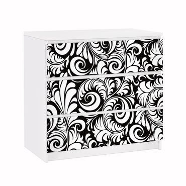 Adhesive film for furniture IKEA - Malm chest of 3x drawers - Black And White Leaves Pattern