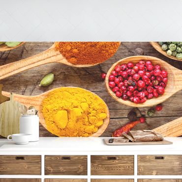 Kitchen wall cladding - Spices On Wooden Spoon