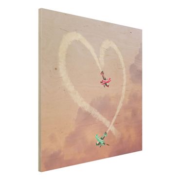 Print on wood - Heart With Airplanes