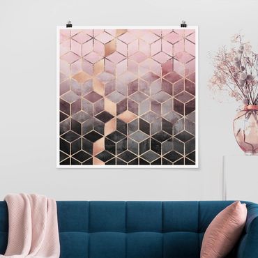Poster - Pink Grey Golden Geometry