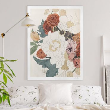Print on canvas - Drawing Bouquet Of Flowers In Red And Sepia