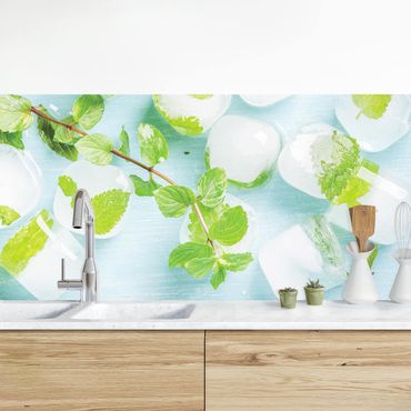 Kitchen wall cladding - Ice Cubes With Mint Leaves