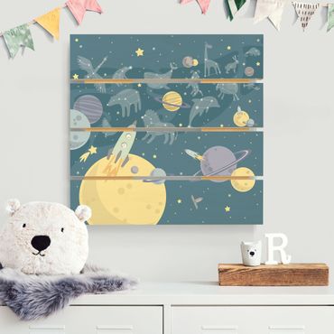 Print on wood - Planets With Zodiac And Missiles