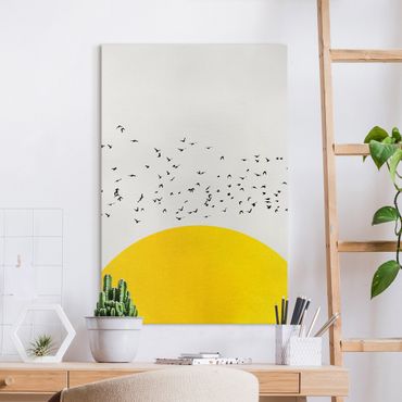 Print on canvas - Flock Of Birds In Front Of Yellow Sun