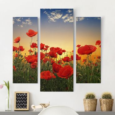 Print on canvas 3 parts - Poppy Field In Sunset