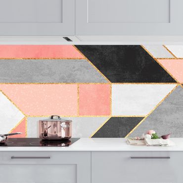 Kitchen wall cladding - Geometry Pink And Gold
