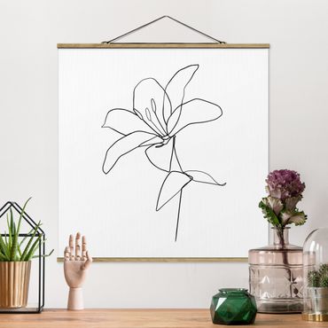 Fabric print with poster hangers - Line Art Flower Black White