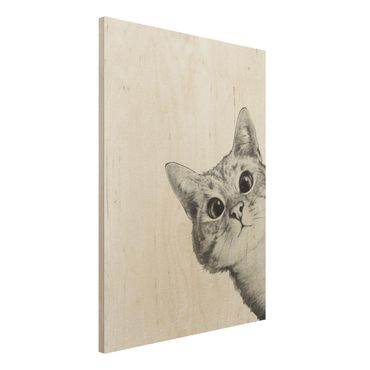 Print on wood - Illustration Cat Drawing Black And White