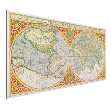Print on aluminium - Historic World Map Orbis Descriptio Terrare Compendiosa