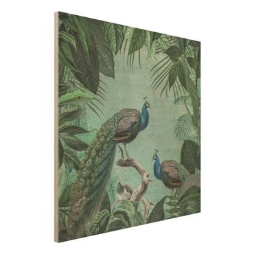 Print on wood - Shabby Chic Collage - Noble Peacock