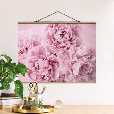 Fabric print with poster hangers - Pink Peonies