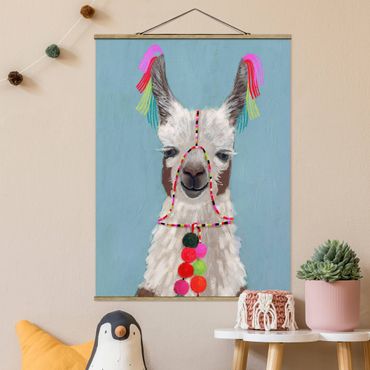Fabric print with poster hangers - Lama With Jewelry III