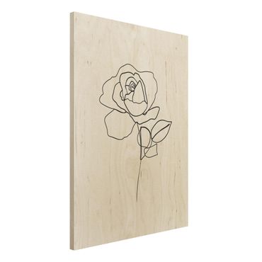Print on wood - Line Art Rose Black White