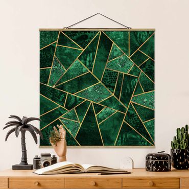 Fabric print with poster hangers - Dark Emerald With Gold