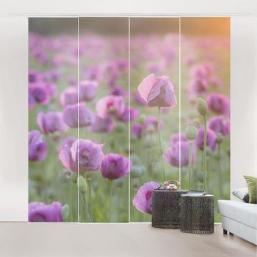 Sliding panel curtains set - Purple Poppy Flower Meadow In Spring