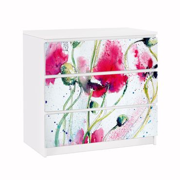 Adhesive film for furniture IKEA - Malm chest of 3x drawers - Painted Poppies