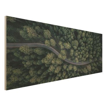 Wood print - Aerial View - Forest Road From The Top