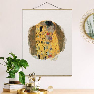 Fabric print with poster hangers - WaterColours - Gustav Klimt - The Kiss