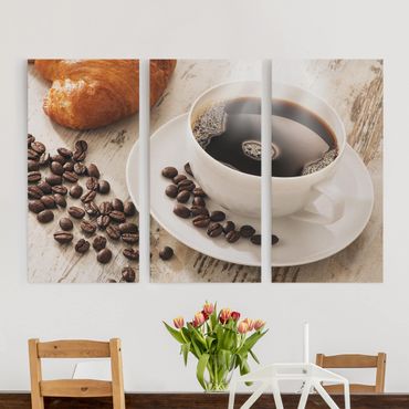 Print on canvas 3 parts - Steaming coffee cup with coffee beans