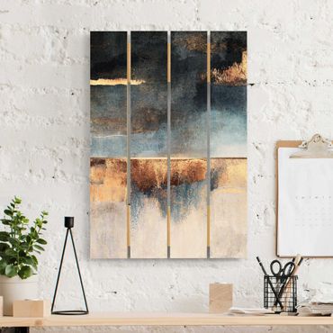 Print on wood - Abstract Lakeshore In Gold