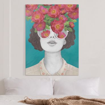 Canvas print - Illustration Portrait Woman Collage With Flowers Glasses