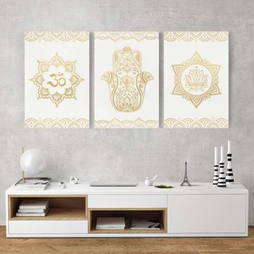 Print on canvas - Hamsa Hand Lotus OM Illustration Set Gold