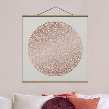Fabric print with poster hangers - Mandala Ornament In Copper Gold