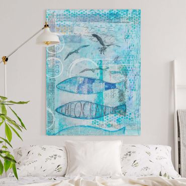 Print on canvas - Colourful Collage - Blue Fish