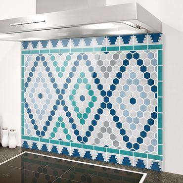 Glass Splashback - Moroccan tile pattern turquoise blue - Landscape 3:4