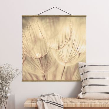 Fabric print with poster hangers - Dandelions Close-Up In Cozy Sepia Tones