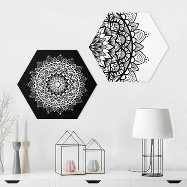 Forex hexagon - Mandala Illustration Shabby Set Black White