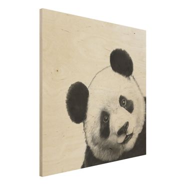 Print on wood - Illustration Panda Black And White Drawing