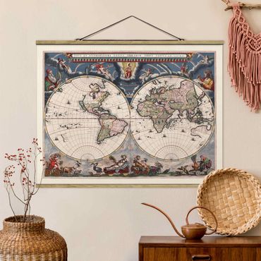 Fabric print with poster hangers - Historic World Map Nova Et Accuratissima Of 1664